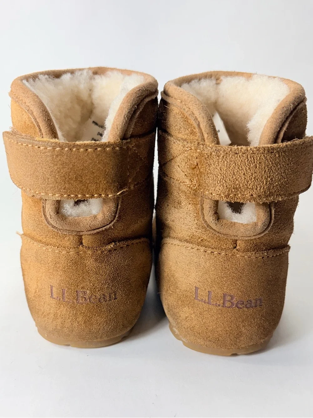 L.L. Bean Kids Suede Shearling Brown Camel Velcro Boots Toddler 6 Unisex